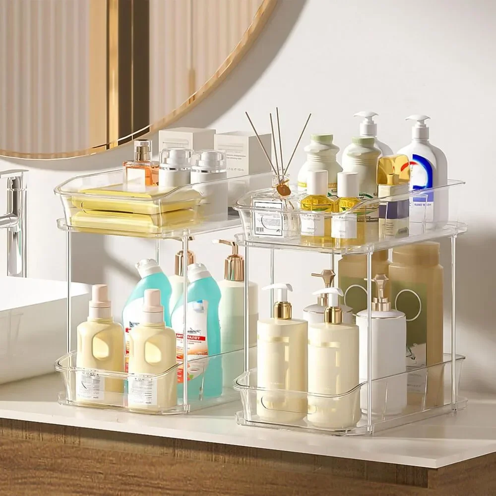 2-Tier Under Sink Organizers And Storage, Stackable Cabinet Organizers
